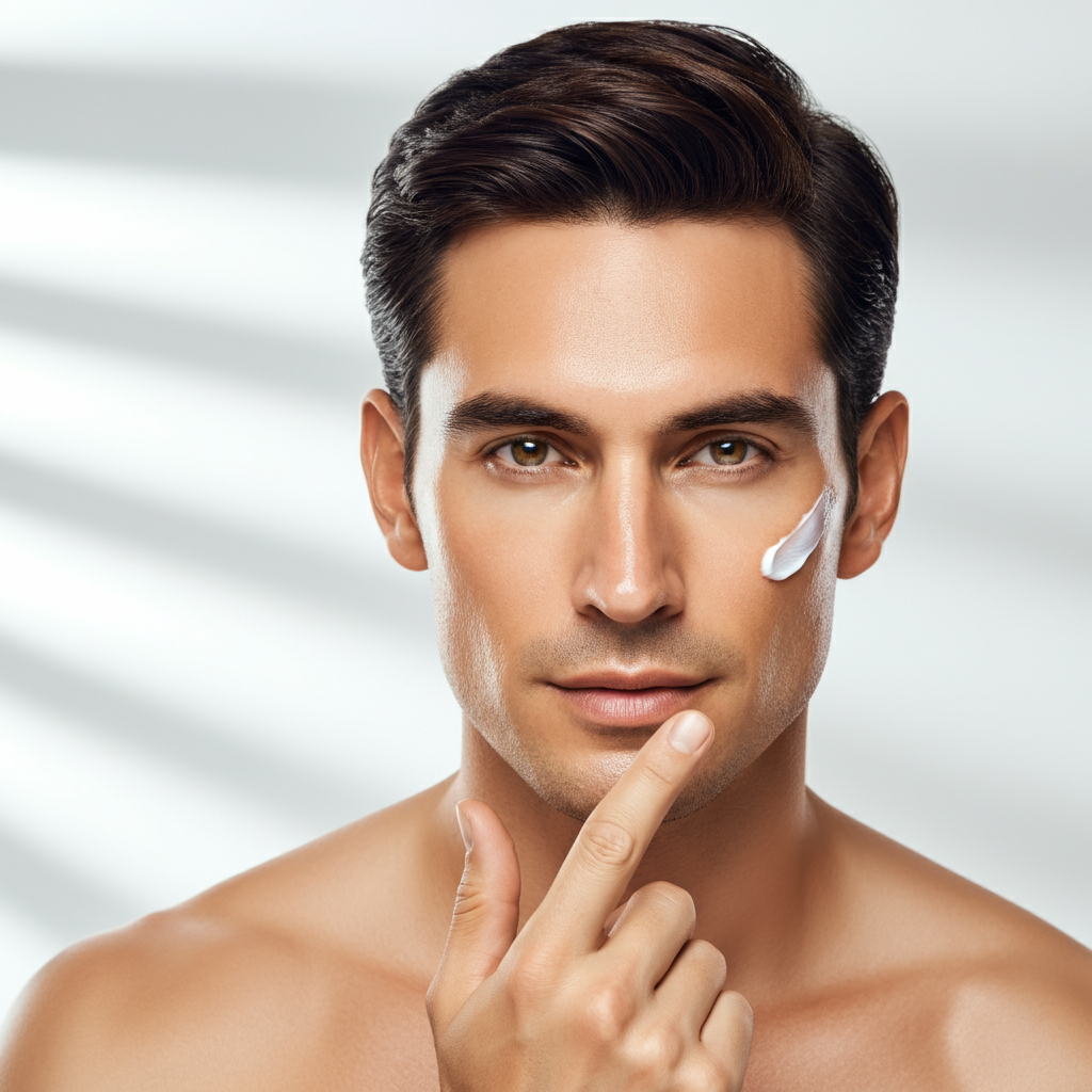 Male model with cream - luxia night cream